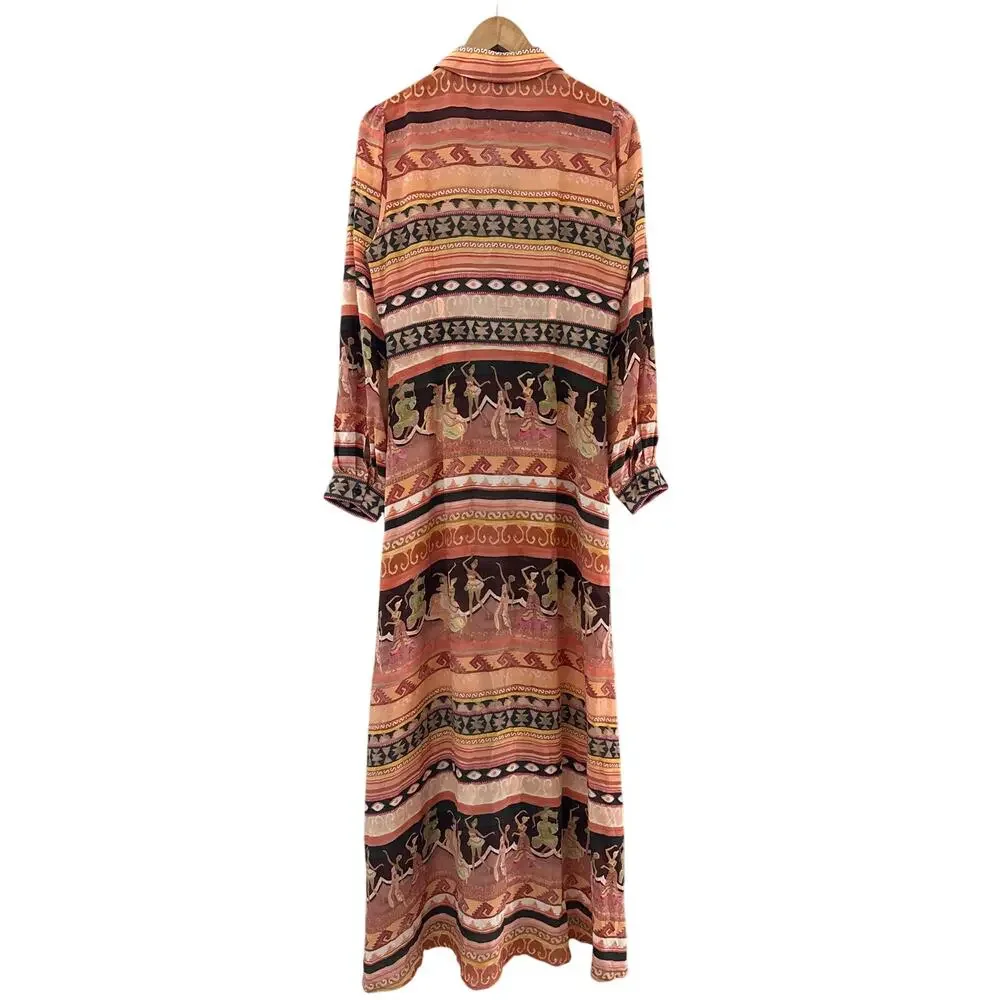Peach Multi Printed Maxi Shirt Dress - Picture 12 of 16